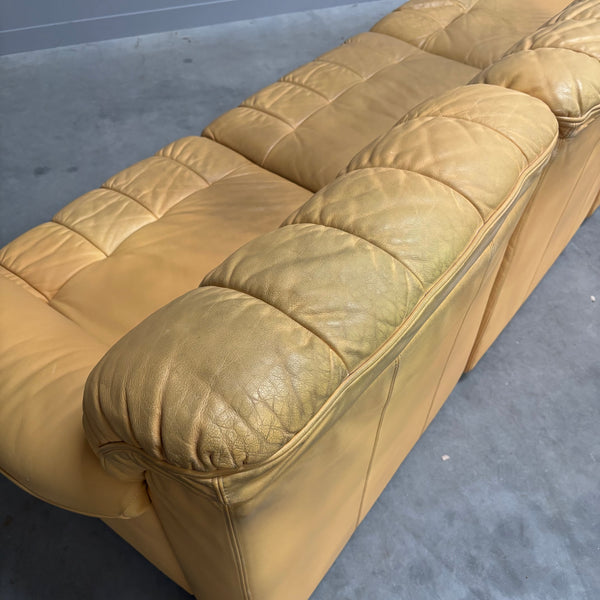 Yellow leather lounge sofa by Laauser, 1970s