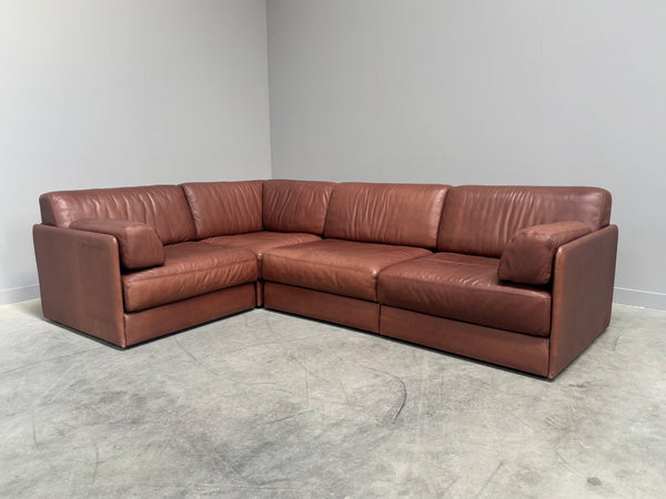 Brown leather modular sofa by De Sede; DS76, 1970s (corner)