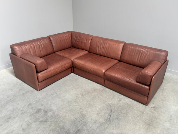Brown leather modular sofa by De Sede; DS76, 1970s (straight)