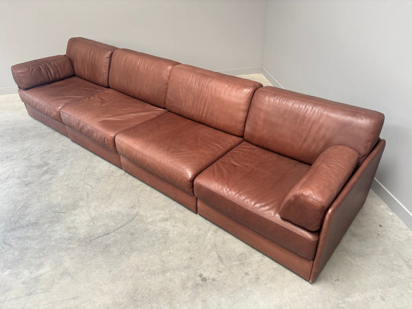 Brown leather modular sofa by De Sede; DS76, 1970s (straight)
