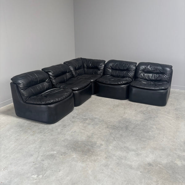 Modular black leather sofa by Walter Knoll, 1970s
