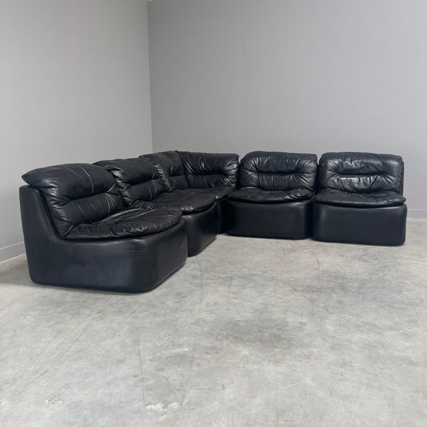 Modular black leather sofa by Walter Knoll, 1970s