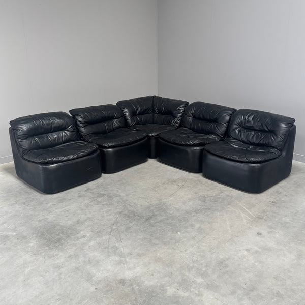 Modular black leather sofa by Walter Knoll, 1970s