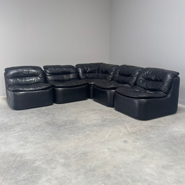 Modular black leather sofa by Walter Knoll, 1970s