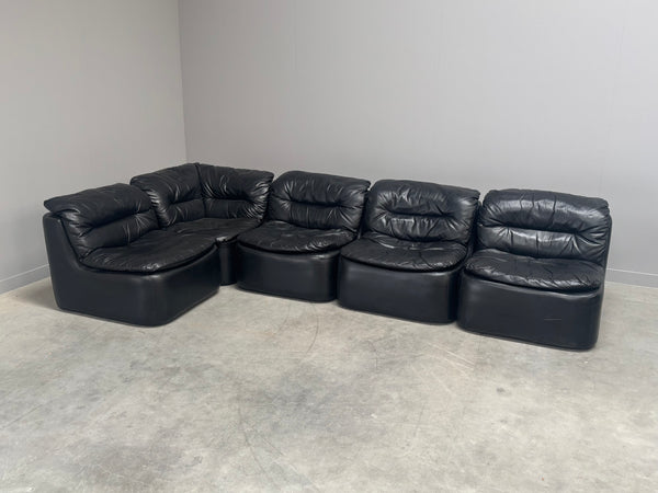Modular black leather sofa by Walter Knoll, 1970s