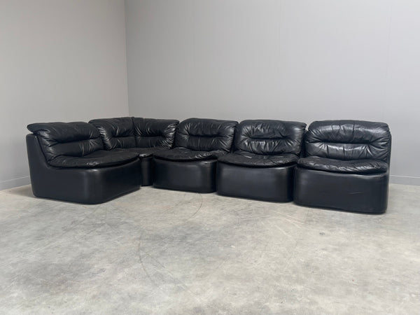 Modular black leather sofa by Walter Knoll, 1970s