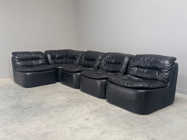 Modular black leather sofa by Walter Knoll, 1970s