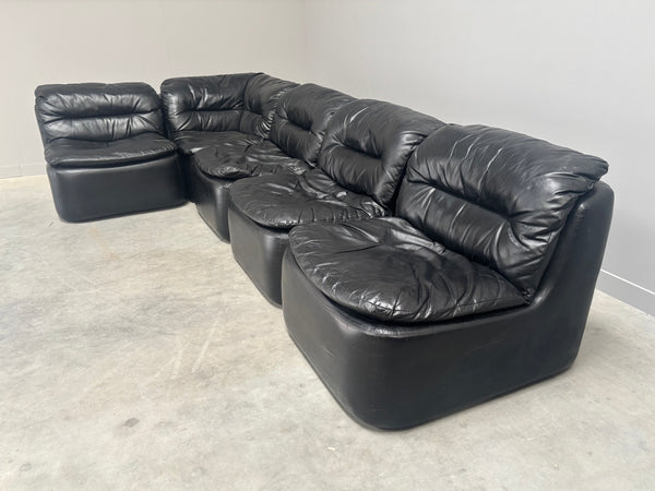 Modular black leather sofa by Walter Knoll, 1970s