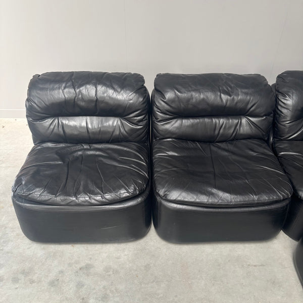 Modular black leather sofa by Walter Knoll, 1970s