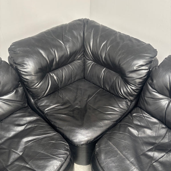 Modular black leather sofa by Walter Knoll, 1970s