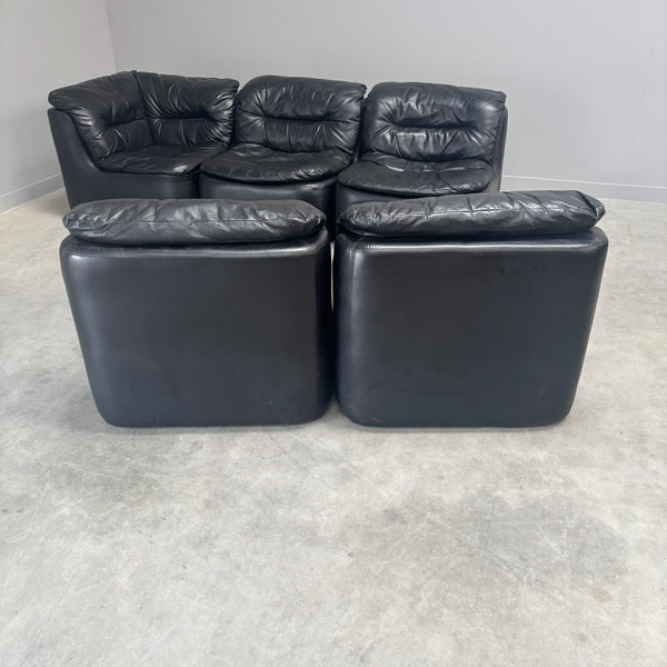 Modular black leather sofa by Walter Knoll, 1970s