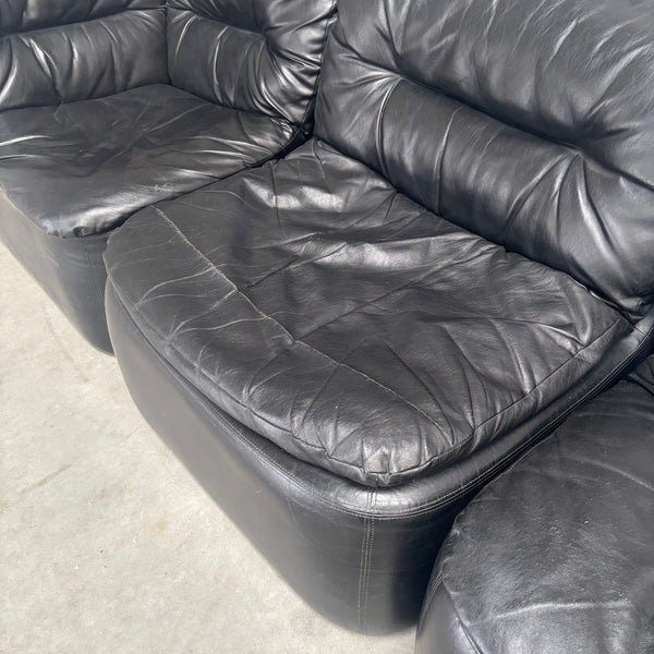 Modular black leather sofa by Walter Knoll, 1970s