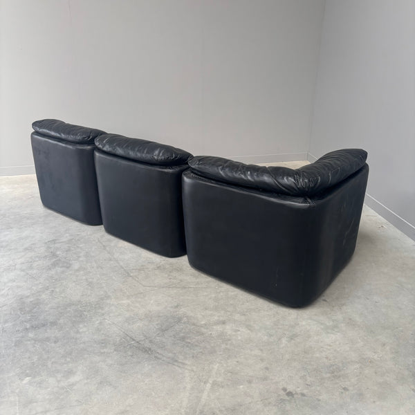 Modular black leather sofa by Walter Knoll, 1970s