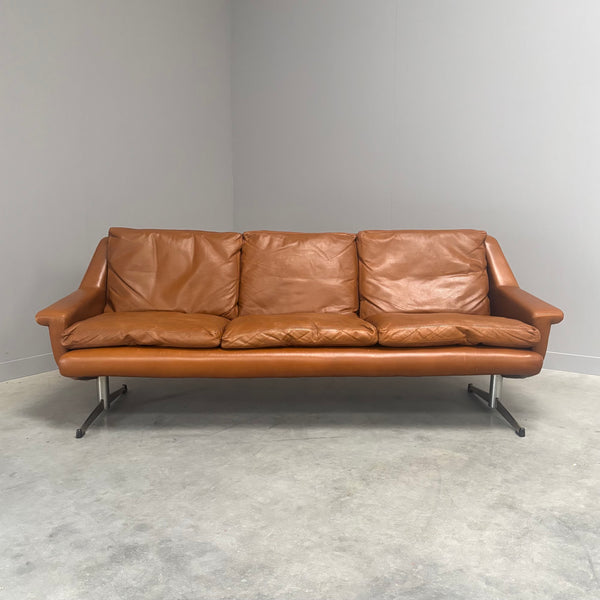 Cognac leather ESA lounge sofa, Denmark 1970s