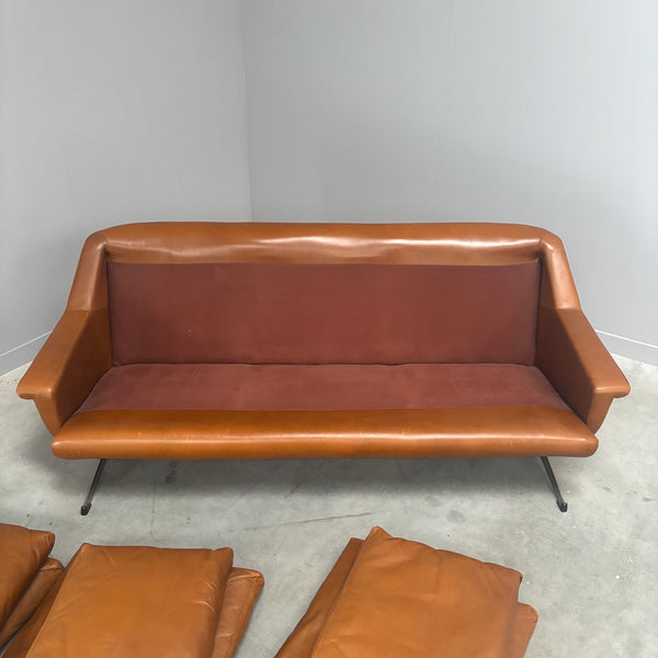 Cognac leather ESA lounge sofa, Denmark 1970s
