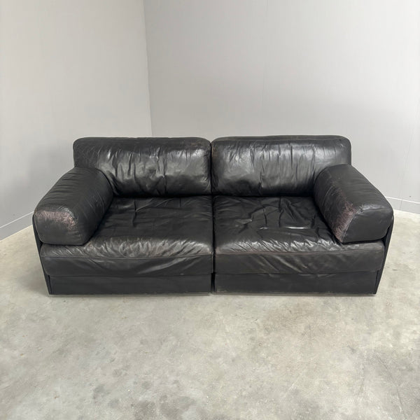Vintage black leather sofa / daybed, 1970s