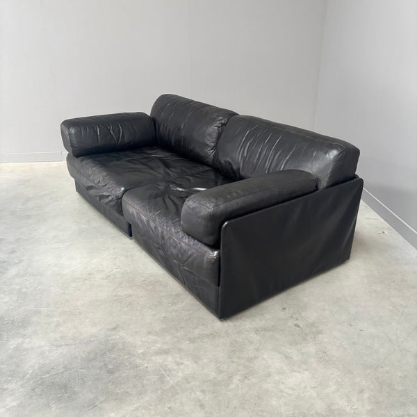 Vintage black leather sofa / daybed, 1970s