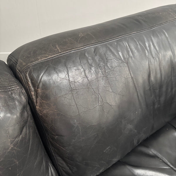 Vintage black leather sofa / daybed, 1970s
