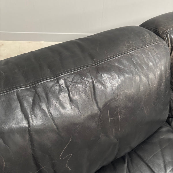 Vintage black leather sofa / daybed, 1970s