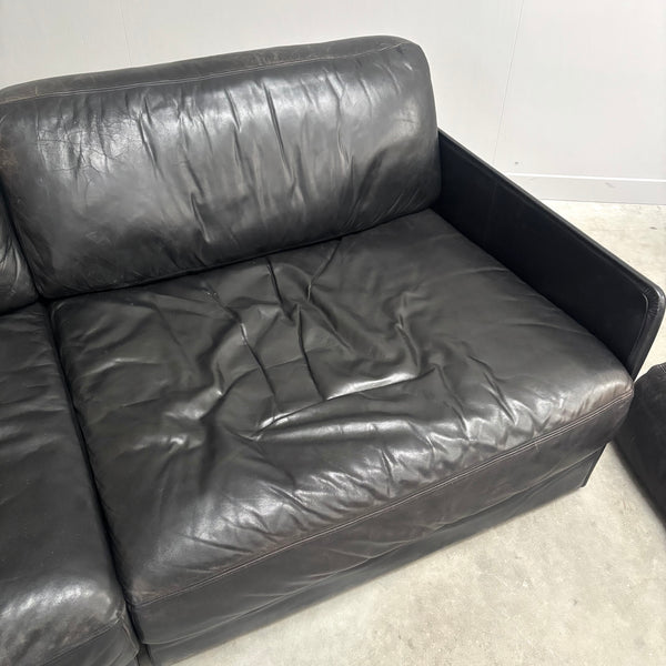 Vintage black leather sofa / daybed, 1970s