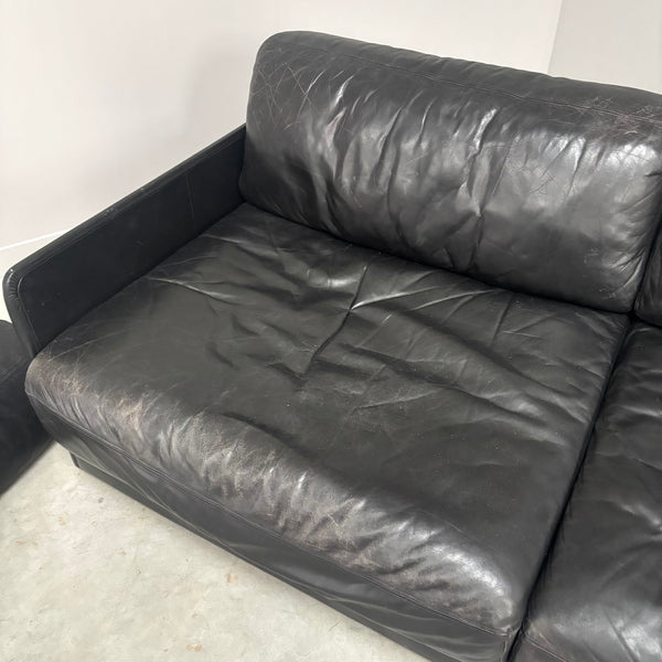 Vintage black leather sofa / daybed, 1970s