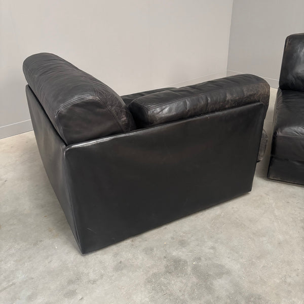 Vintage black leather sofa / daybed, 1970s