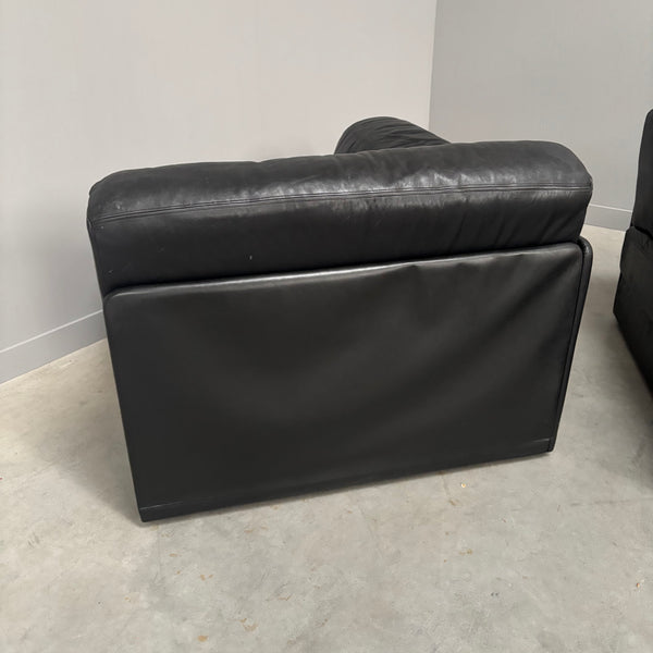 Vintage black leather sofa / daybed, 1970s
