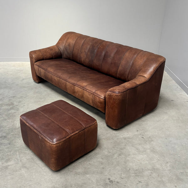 Vintage De Sede DS44 3 seat sofa with hocker, 1970s