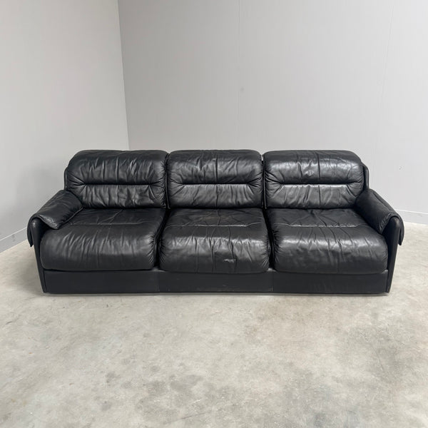 Black leather 3 seat sofa by Dreipunkt, 1970s