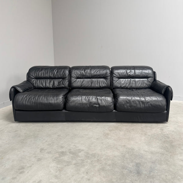 Black leather 3 seat sofa by Dreipunkt, 1970s
