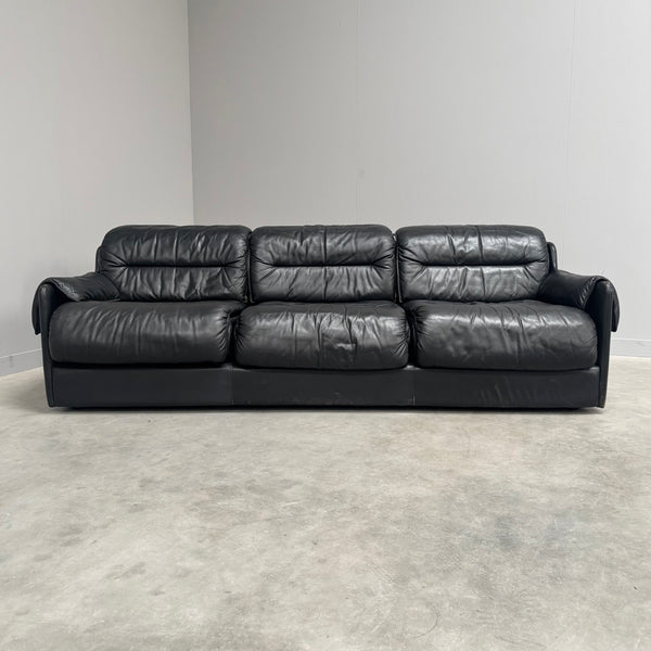 Black leather 3 seat sofa by Dreipunkt, 1970s