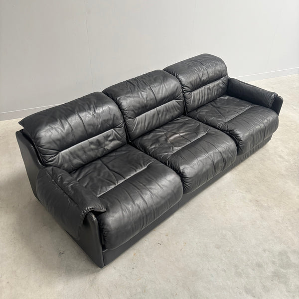Black leather 3 seat sofa by Dreipunkt, 1970s
