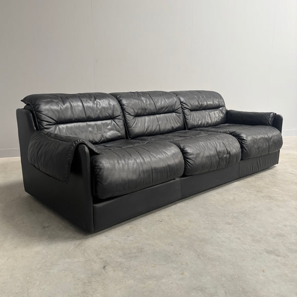 Black leather 3 seat sofa by Dreipunkt, 1970s