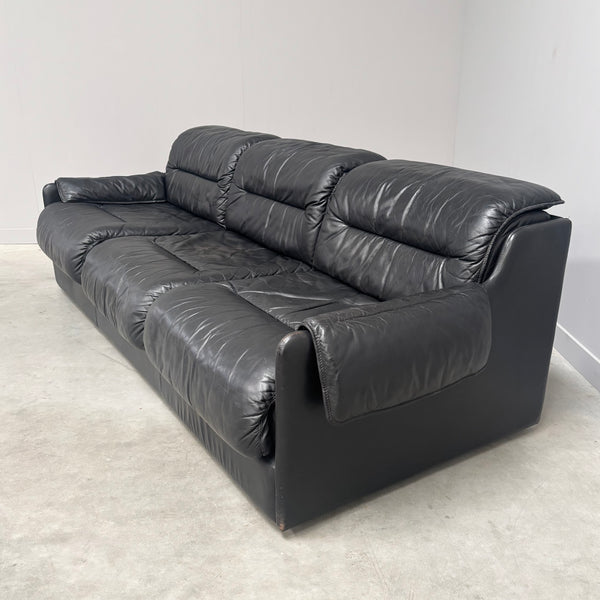 Black leather 3 seat sofa by Dreipunkt, 1970s