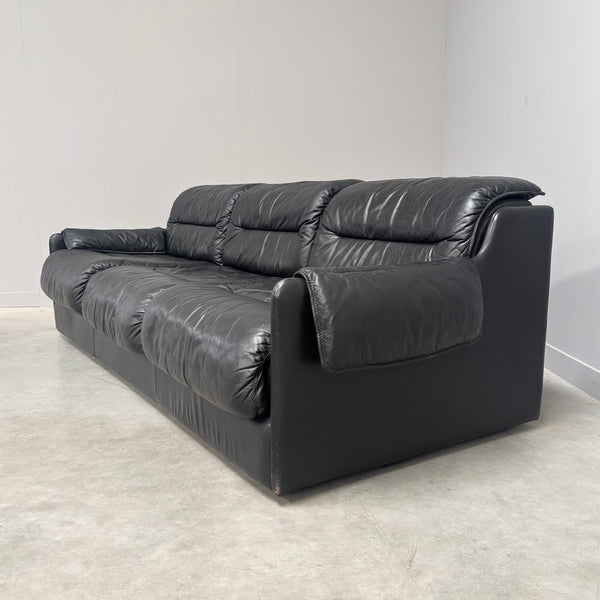 Black leather 3 seat sofa by Dreipunkt, 1970s
