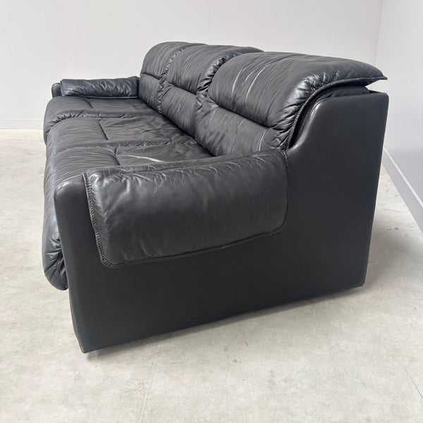 Black leather 3 seat sofa by Dreipunkt, 1970s
