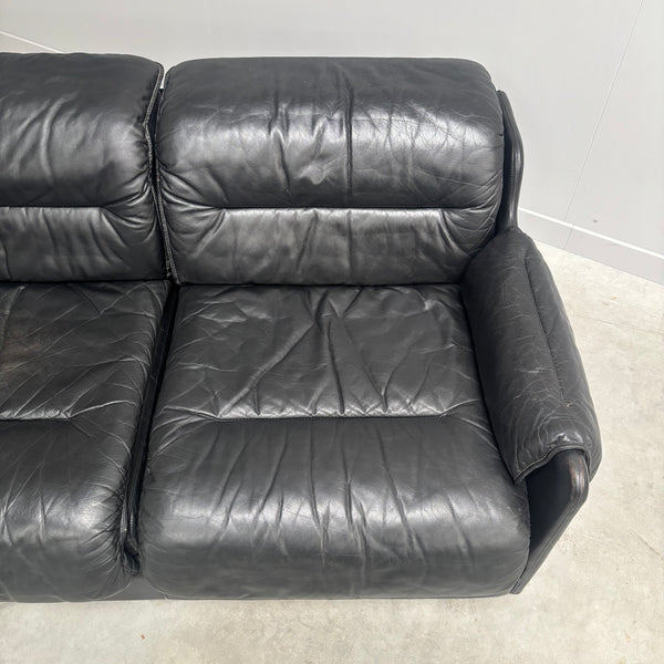 Black leather 3 seat sofa by Dreipunkt, 1970s