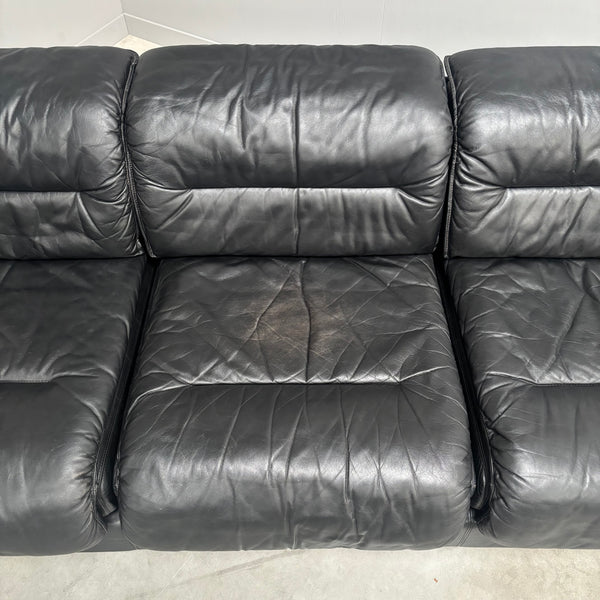 Black leather 3 seat sofa by Dreipunkt, 1970s