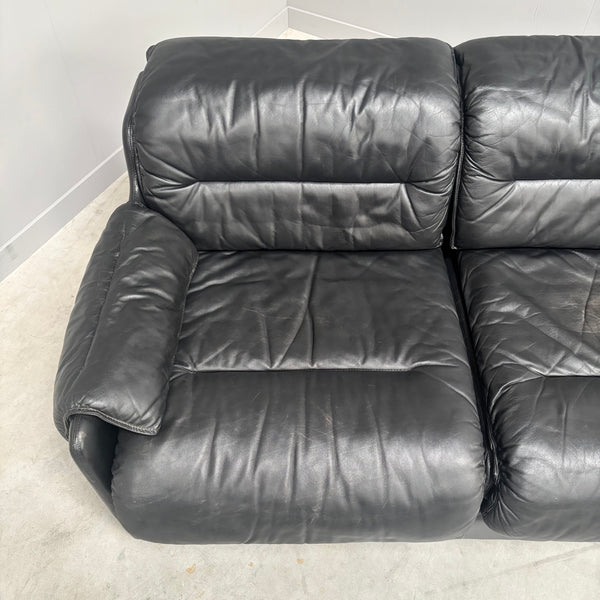 Black leather 3 seat sofa by Dreipunkt, 1970s