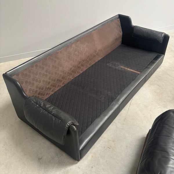 Black leather 3 seat sofa by Dreipunkt, 1970s