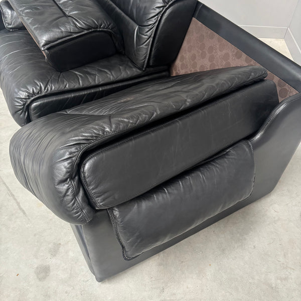 Black leather 3 seat sofa by Dreipunkt, 1970s