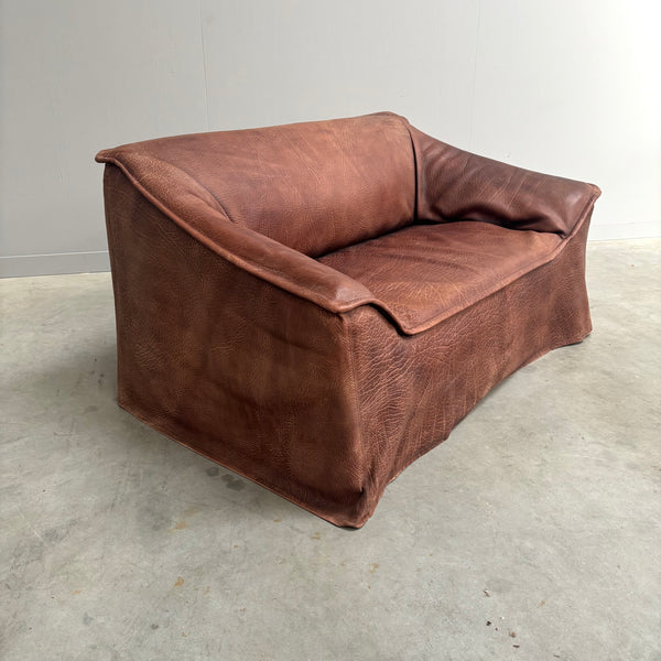 Vintage leather 2 seat sofa, 1970s