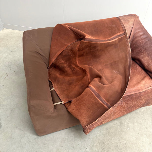 Vintage leather 2 seat sofa, 1970s