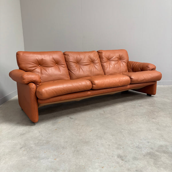 Cognac leather Coronado 3 seat sofa by B&B Italia, Italy 1960s