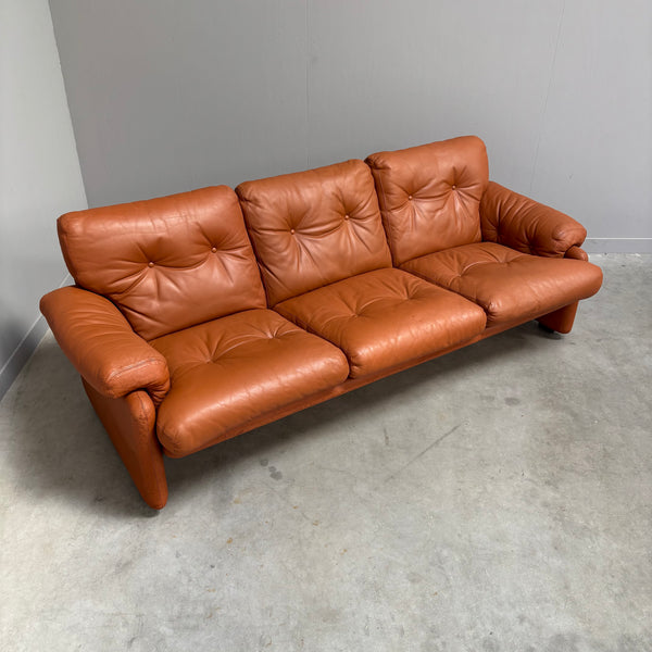 Cognac leather Coronado 3 seat sofa by B&B Italia, Italy 1960s