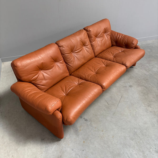 Cognac leather Coronado 3 seat sofa by B&B Italia, Italy 1960s