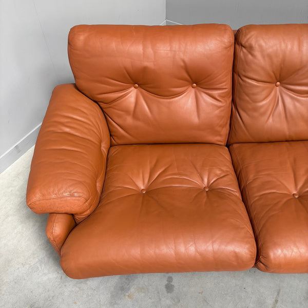 Cognac leather Coronado 3 seat sofa by B&B Italia, Italy 1960s