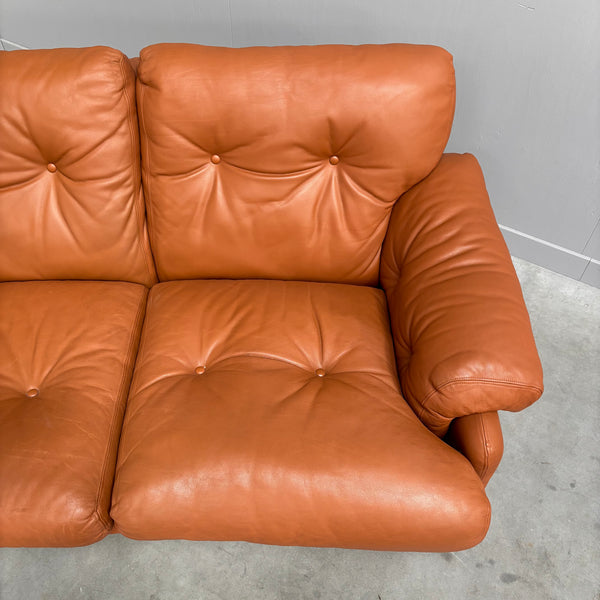 Cognac leather Coronado 3 seat sofa by B&B Italia, Italy 1960s
