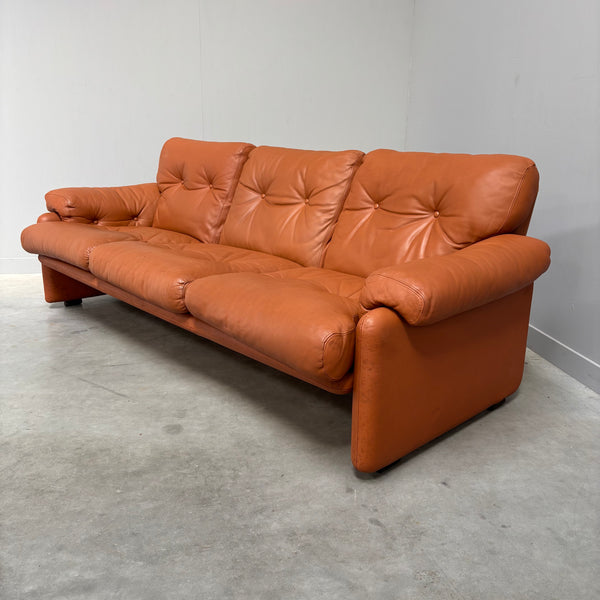 Cognac leather Coronado 3 seat sofa by B&B Italia, Italy 1960s