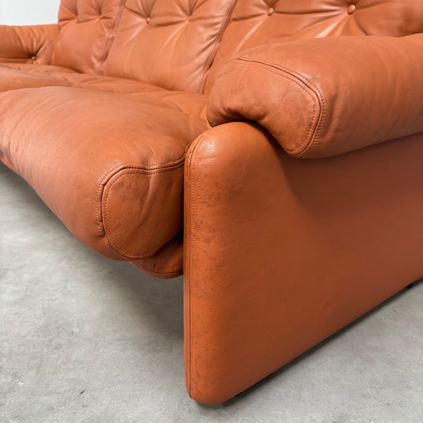 Cognac leather Coronado 3 seat sofa by B&B Italia, Italy 1960s